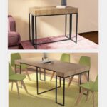 Arredo tavolo consolle da 50 a 185 cm realizzato in metallo nero e piano in legno TV033