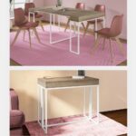 Arredo tavolo consolle da 50 a 185 cm struttura in metallo bianco e pano in legno TV034