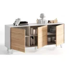 Credenza completa di piedini da 154x41xH75 cm arredo bianco e rovere a 3 ante CMP082