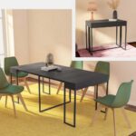 Arredo tavolo consolle da 50 a 185 cm struttura in metallo e piano in legno color antracite TV036