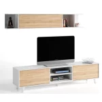 Mobile parete attrezzata bianco e rovere arredo porta tv con pensile e piedini CMP083