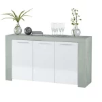 Credenza da 144x42xH80 cm con 3 ante colore bianca e grigio cemento CMP086