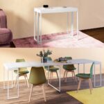 Arredo tavolo consolle colore bianco da 50 a 275 cm in metallo e piano in legno TV039