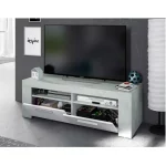 Arredo porta tv colore bianco-cemento da 120x42xH40 cm con 2 ante e 2 vani a giorno CMP087