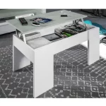 Tavolino da caffè da 100x50xH45 cm con finitura cemento-bianco completa di piano sollevabile CMP088