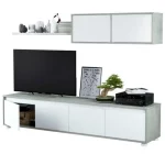 Arredo parete attrezzata bianco-cemento completa di mobile porta tv, pensile e mensola CMP089