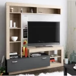Arredo parete attrezzata da 170x42x170 cm finitura antracite e natural wood CMP094