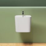 Lavandino mezzo-freestanding da 45x42xH40 cm monoforo rrealizzato in ceramica bianco lucido LV103