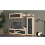 Arredo porta tv da 250x41x188 cm color antracite e quercia naturale completo di pensile e colonna CMP095