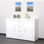 Arredo credenza multiuso da 134x40xH86 cm bianco con 2 ante e 4 cassetti CMP100
