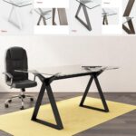 Arredo tavolo scrivania da 150 o 180 cm struttura in acciaio e piano in vetro trasparente in 5 colori TV048