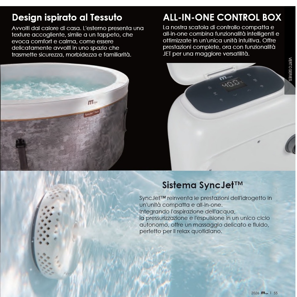 11 Minispa idromassaggio effetto textile rotonda 180 cm 136 getti cromoterapia e riscaldatore MI076