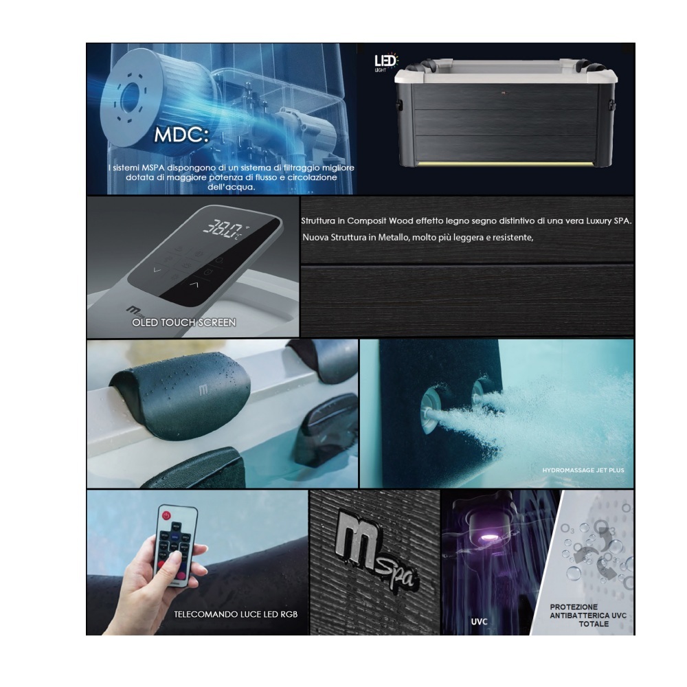 15 Minispa idromassaggio 148 getti 180x180 cm 8 posti led cromoterapia riscaldatore copertura inclusa MI074