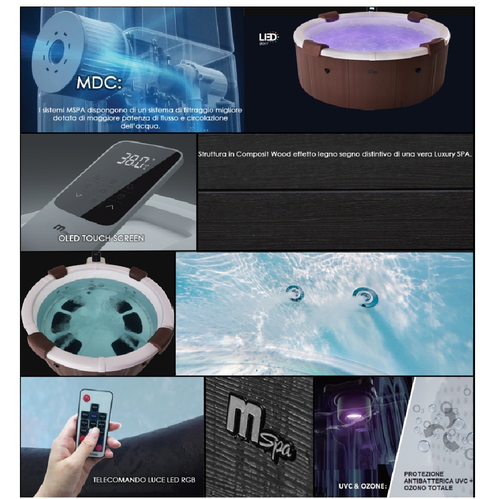 16 Minispa idromassaggio 6 posti 138 getti 182 cm color grigia o marrone MI075