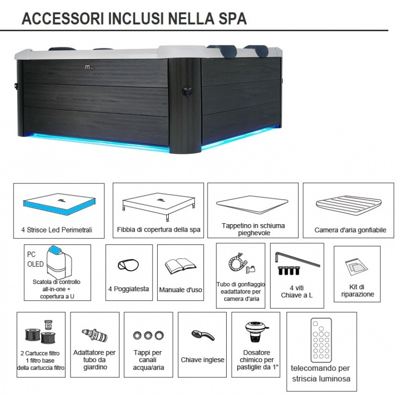 3 Minispa idromassaggio 148 getti 180x180 cm 8 posti led cromoterapia riscaldatore copertura inclusa MI074