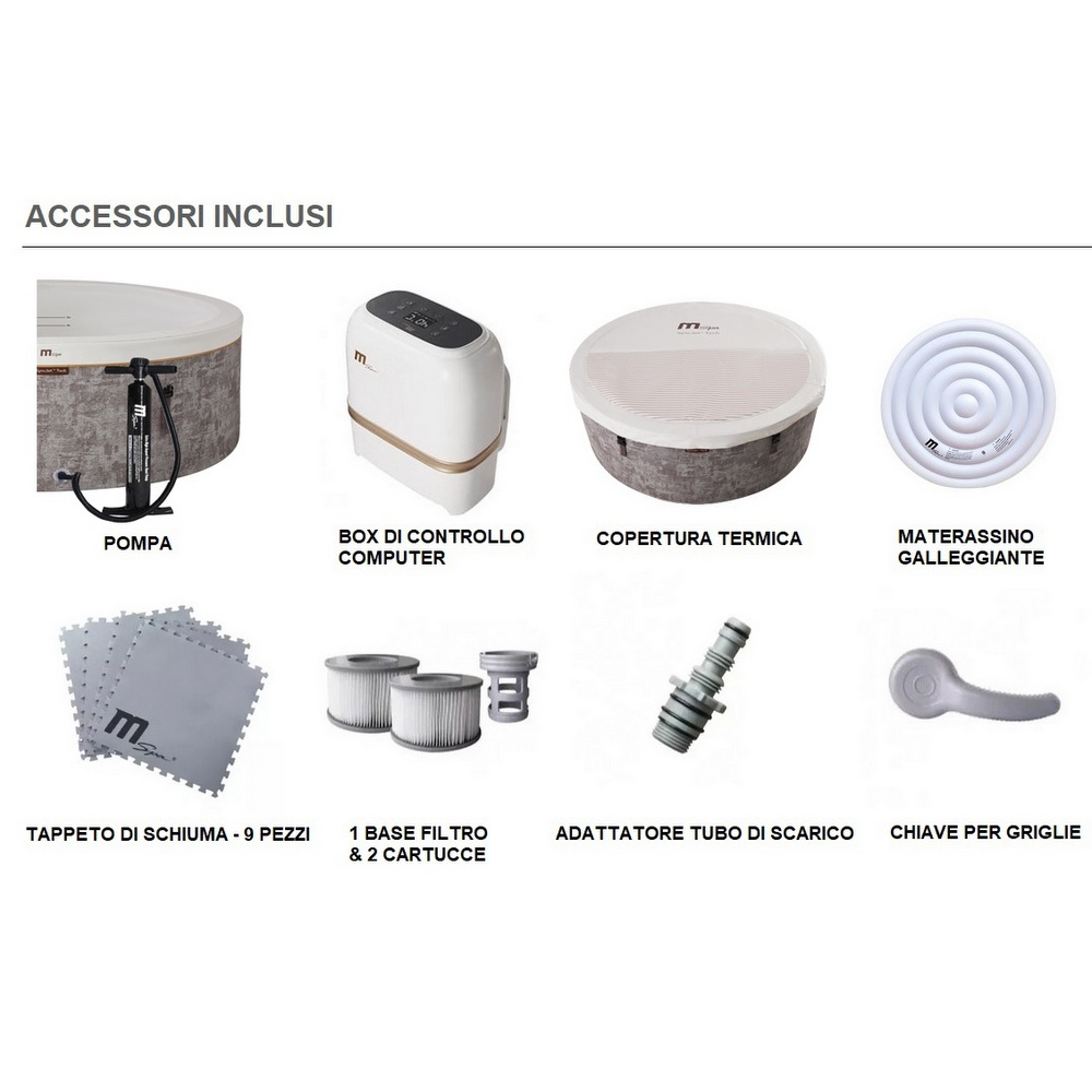 5 Minispa idromassaggio effetto textile rotonda 180 cm 136 getti cromoterapia e riscaldatore MI076