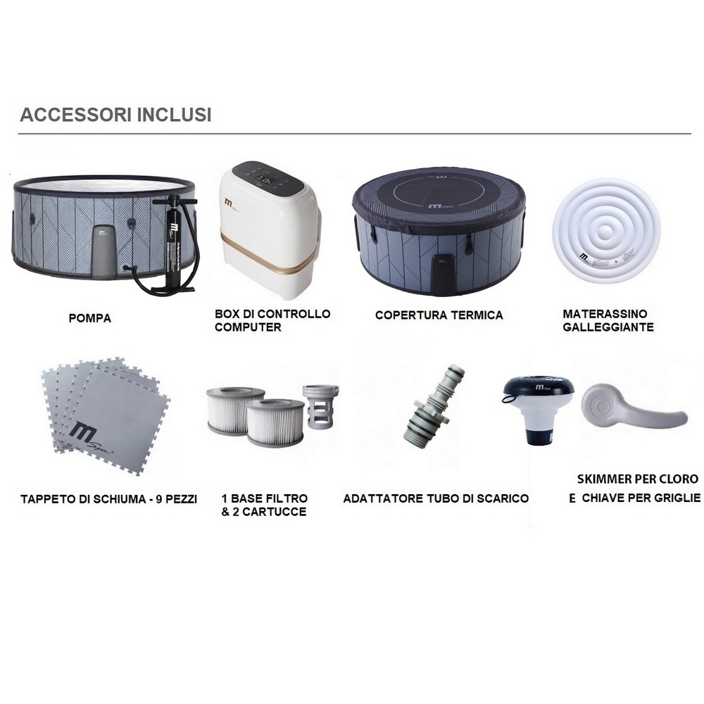 7 Minispa idromassaggio 6 posti rotonda 173 cm con 144 getti cromoterapia riscaldatore wi-fi MI077