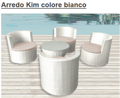 Arredo per esterno stile moderno Kim in 2 finiture poltroncine e tavolino cristallo