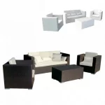 Arredo da esterno modello "Sorrento" composizione divano con poltrone e tavolo marrone o bianco