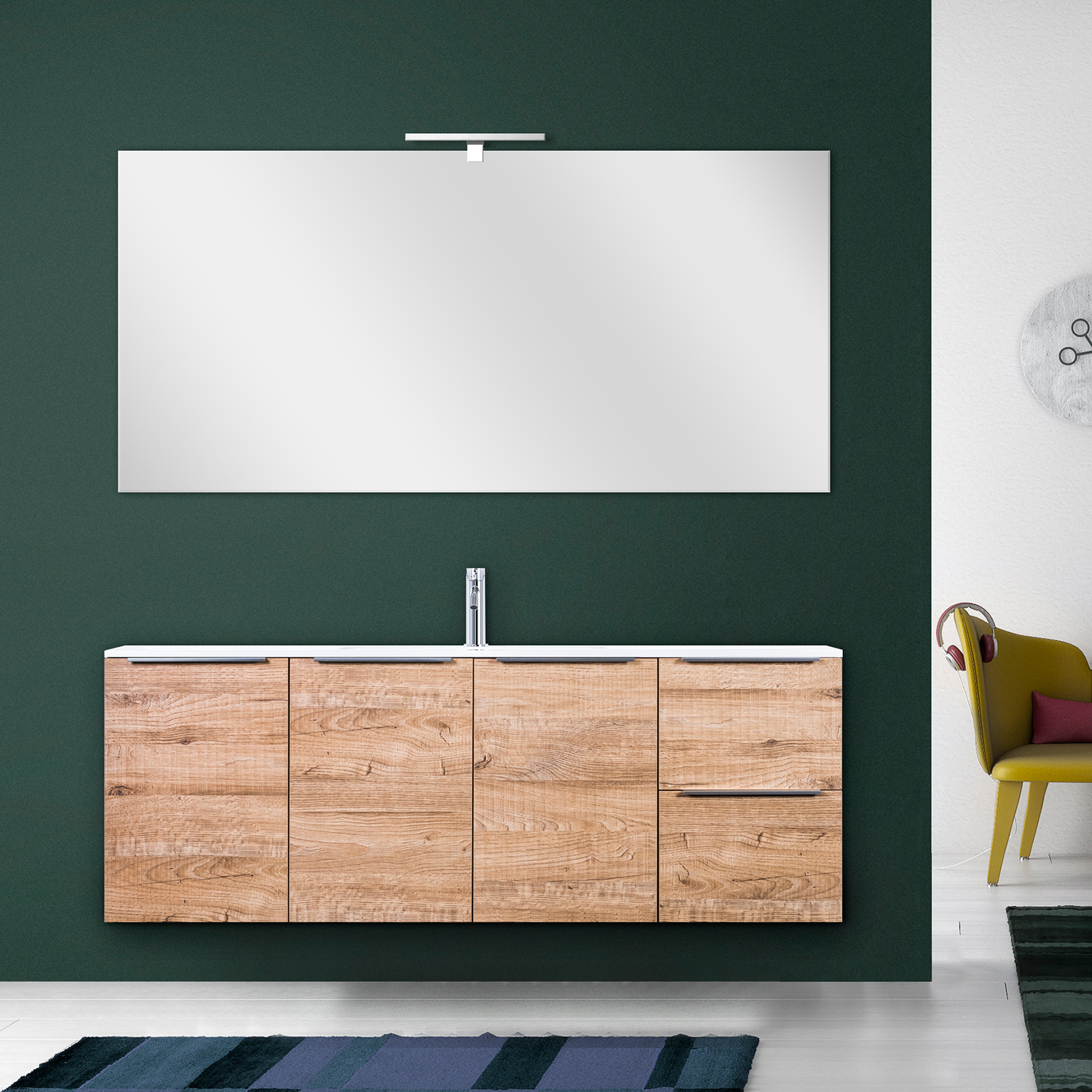 Arredo bagno moderno Wood 140 cm sospeso in legno lavandino mineralmarmo in 2 tipologie diverse