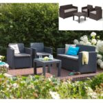 Outdoor furniture series "Berry" sofa with armchairs and lounge table in 2 colors with polirattan effect
