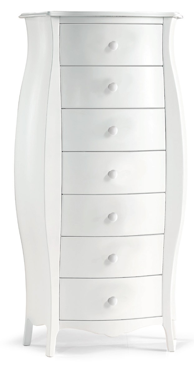 Sofia furniture model Rounded chest of drawers 7 drawers white matte gold and silver in various sizes