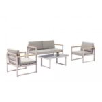 Outdoor sofa series "Marika" set including table with glass top and armchairs with cushions