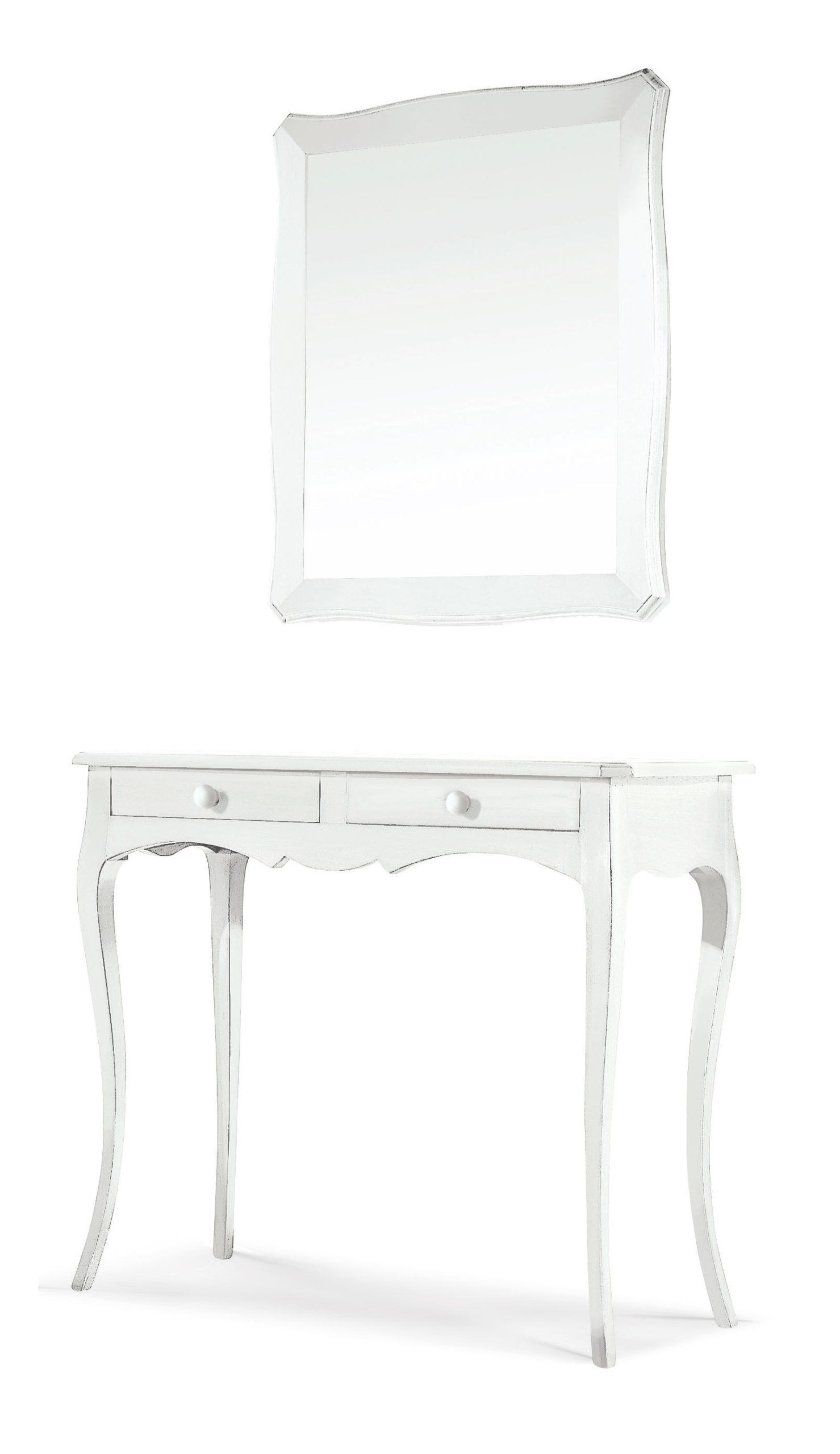 Arredo modello Marilyn consolle stile classico con specchiera color bianco opaco noce lucido oro e argento