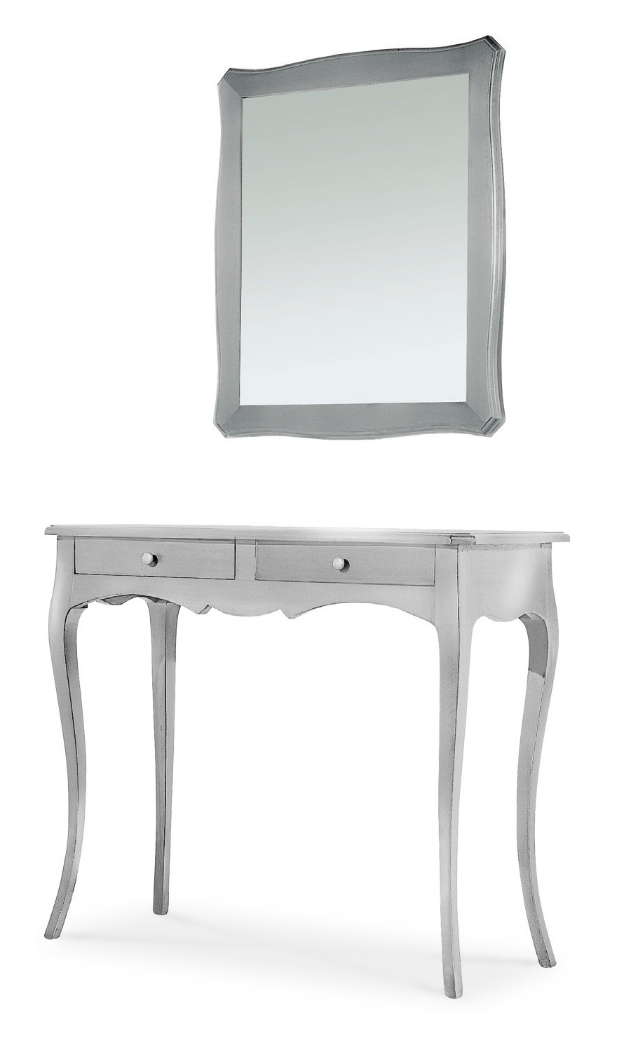 Arredo modello Marilyn consolle stile classico con specchiera color bianco opaco noce lucido oro e argento