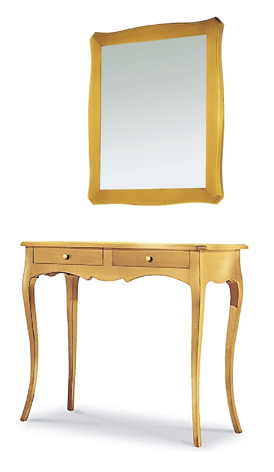 Arredo modello Marilyn consolle stile classico con specchiera color bianco opaco noce lucido oro e argento