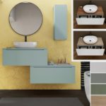 Base per lavandini d'appoggio modello Slam da 90x46 cm con cassettiera mobile disponibile in vari colori specchio compreso e cassettone laterale abbinabile