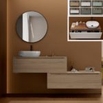 Arredo sospeso da 120 cm modello GARDA  per lavandini d' appoggio in diversi colori anche con cassettiera e pensile abbinabile