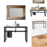 Arredo bagno porta lavabo ALABAMA in diverse misure con top in legno di abete da 4 cm e struttura in metallo