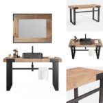 Mobile bagno moderno installazione a terra ALABAMA2 con top in legno da 8 cm base portalavabo da 100 o 120 o 140 cm