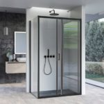 Box Doccia con profili neri opachi e cristallo 6mm trasparente con anticalcare porta scorrevole B78