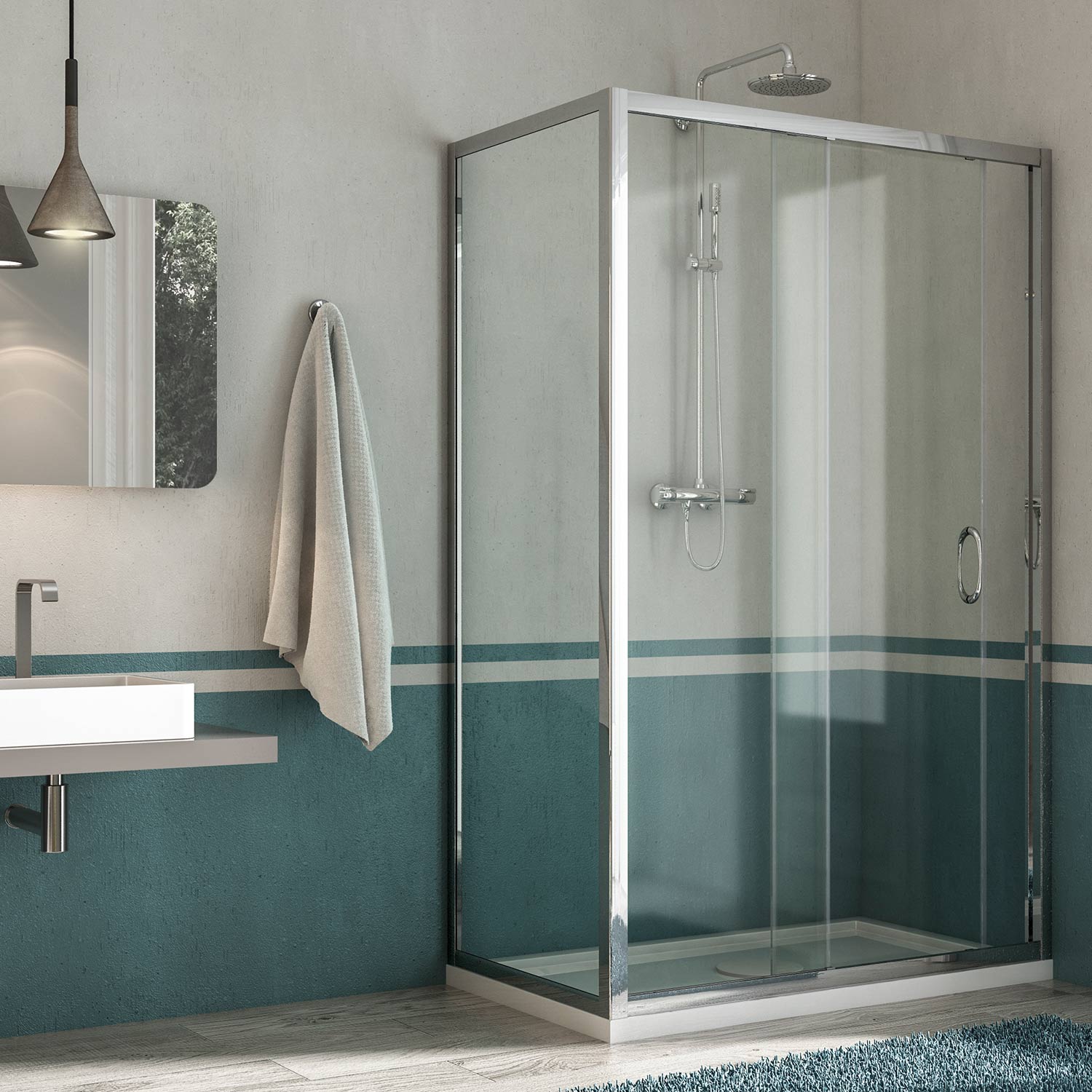 Shower enclosure sliding opening H185 198 aluminum frame tempered glass 6mm transparent or opaque in different sizes B52