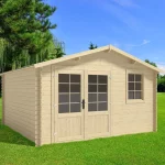 Casetta realizzata in legno da esterno misura 400x400 cm con porta doppia e finestra CL025