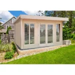 Casetta per esterno realizzata in legno da 408x268 cm con porta e finestre in vetro CL015