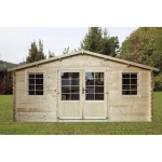 Casetta realizzata in legno da 500x500 cm per esterno con porta doppia e 2 finestre CL034
