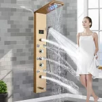 Colonna doccia idromassaggio misura 111x20 cm realizzata in acciaio inox colore oro e luci Led MD016