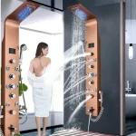 Colonna doccia realizzata in acciaio inox color oro rosa da127x22 cm a 6 vie con getti idromassaggio MD018