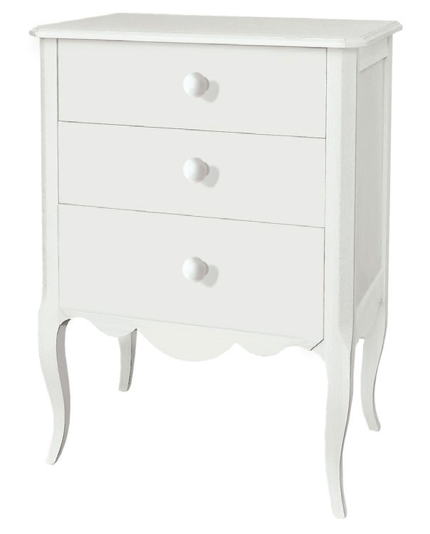 Furniture model Wanda Nightstand 3 drawers classic style matt white color 2 versions