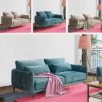 Divano modello "Oracle2" disponibile in due dimensioni: 138x94 o 213x94 cm realizzato in tessuto ciniglia tortora o blu petrolio