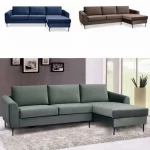 Divano angolare con penisola modello "California" 280x170 cm realizzato in tessuto grigio blu o marrone