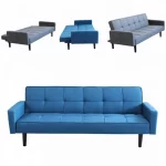 Divano letto con schienale reclinabile modello "Aston" da 194x97 cm  con rivestimento in tessuto blu o grigio