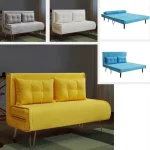 Divano letto modello "Melissa2" misura 133x192 cm realizzato in tessuto o velluto schienale regolabile e piedini in metallo