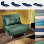 Divano letto modello "Tilly" da 75x190 cm regolabile in 6 posizioni realizzato in velluto o tessuto disponibile in 11 colori gambe in legno