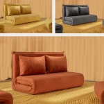 Divano letto per due persone modello "Judith2" da 134x194 cm senza piedini realizzato in velluto senape antracite o ruggine