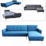 Divano letto angolare con chaise longue modello "Merlin" da 250 cm con rivestimento in tessuto blu o grigio