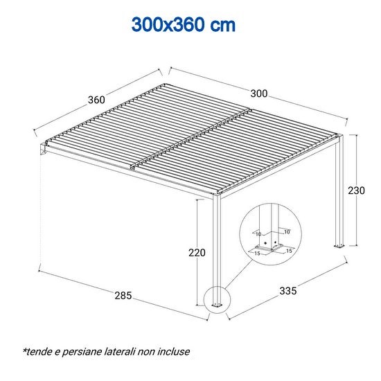 Toldo lateral antracita 400cm para pérgola bioclimática de